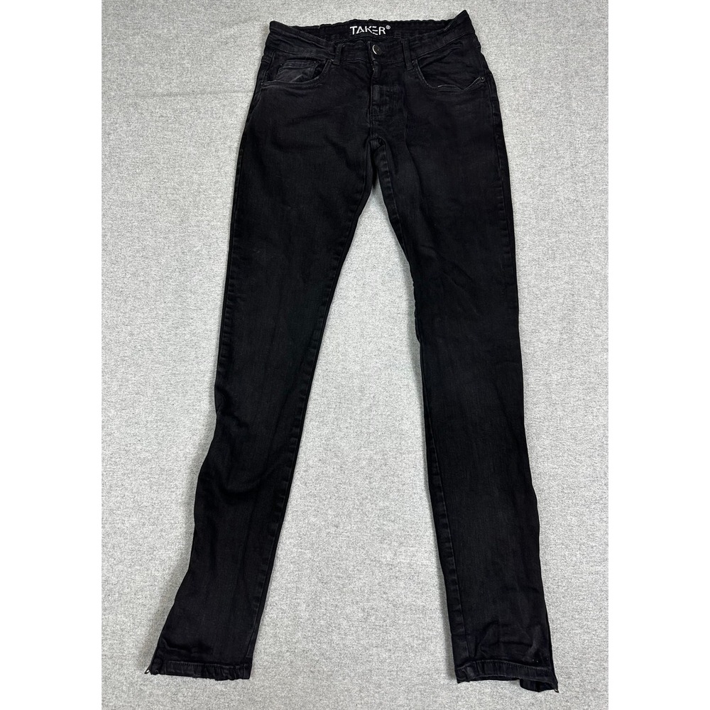 Taker Stacked Jeans 32x33 (meas. 29x33) Black Ankle Zip Skinny Straight Denim